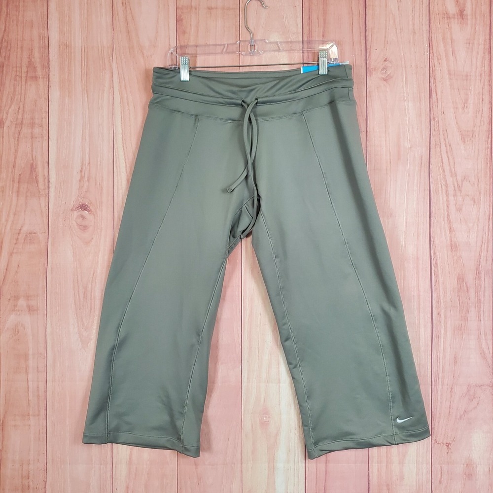 Nike Pants Womens Sz M Legging Cropped Stretch Pull On Fit Dry Drawstring NEW‎